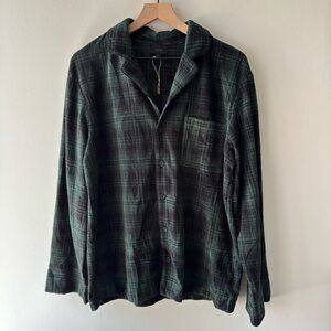 SKIMS Pajama PJ Top Womens XS S Green Black Flannel Plaid Button Up